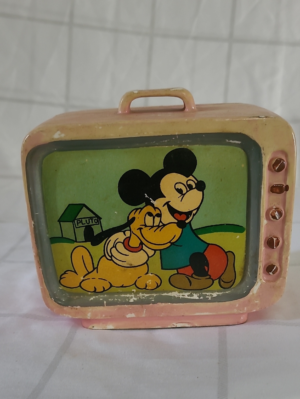 Rare Vintage 1960’s Disney Mickey Mouse Dan Brechner Pink Television Bank FLAWED